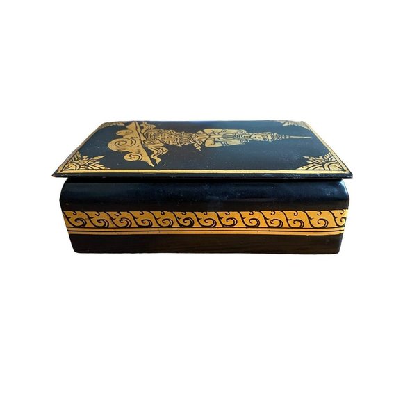 Vintage Black Lacquer Decorative Box w/ Gilt Design Balinese Dancer 4.5"x3"x1.5" - Picture 6 of 16